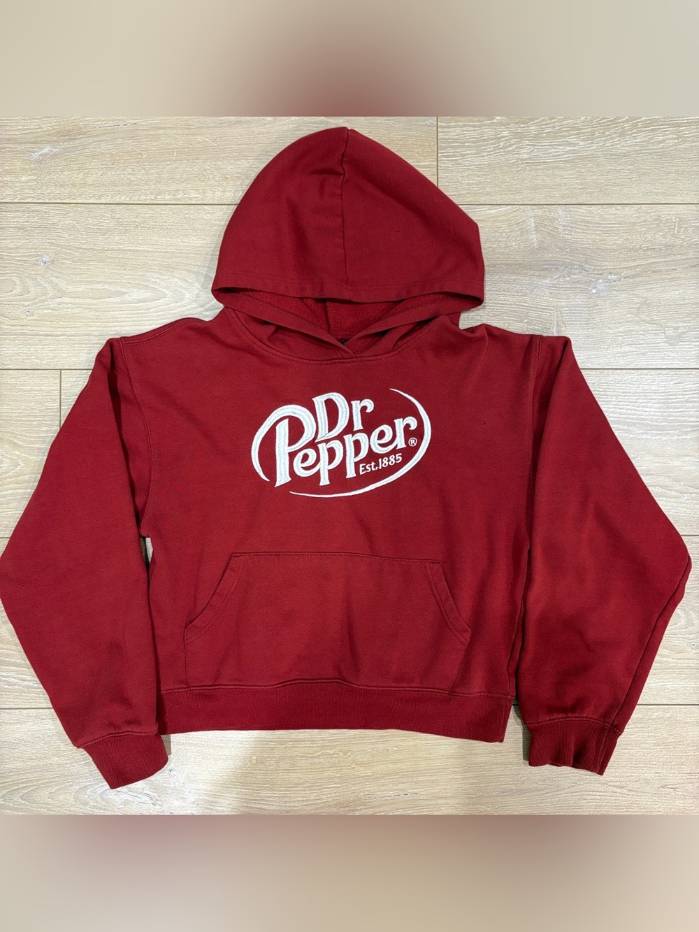 Dr Pepper Embroidered Logo Cropped Hoodie Maroon M